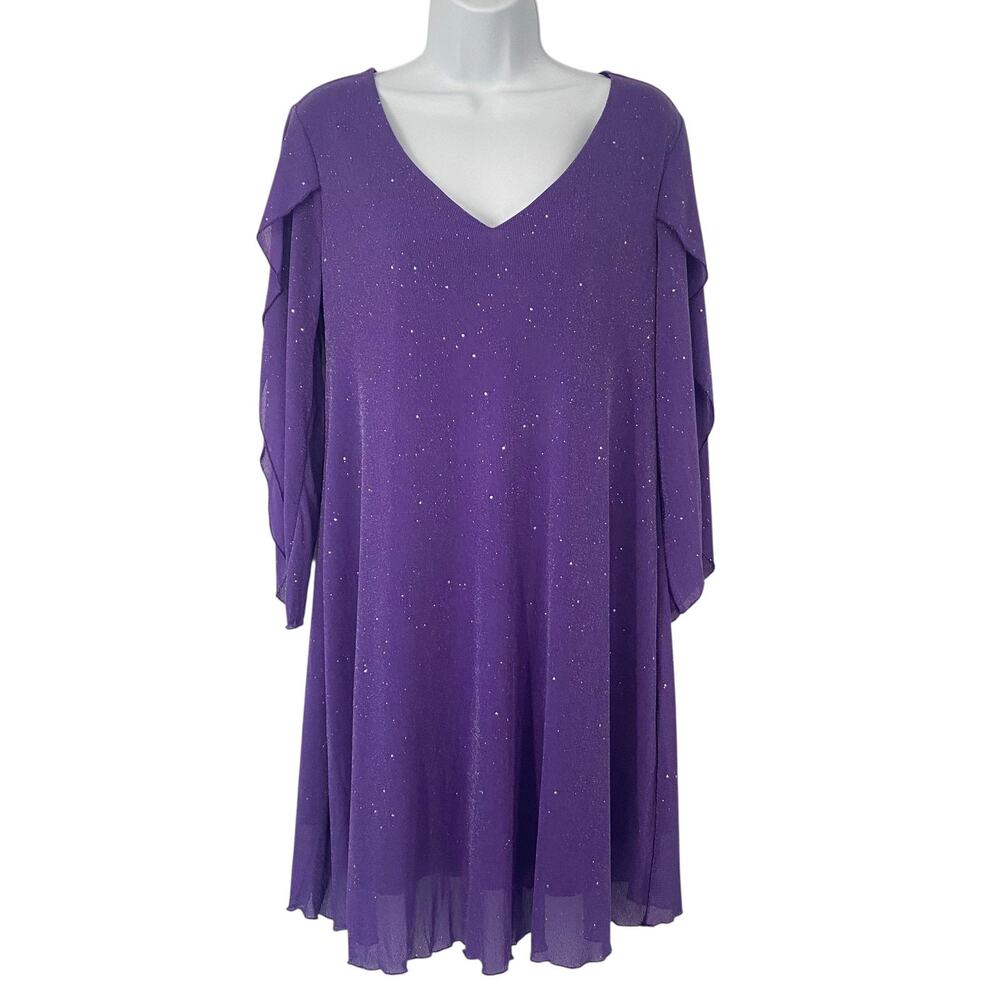 Purple Fairycore Dress Womens Medium Glitter V Neck Flutter‎ Sleeve Party HOCO